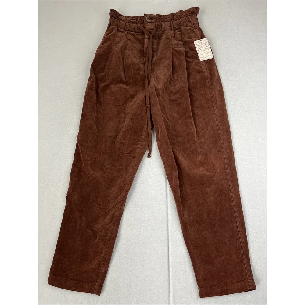 Free People Margate Corduroy Paperbag Waist Pants Brown XS OB1100555
